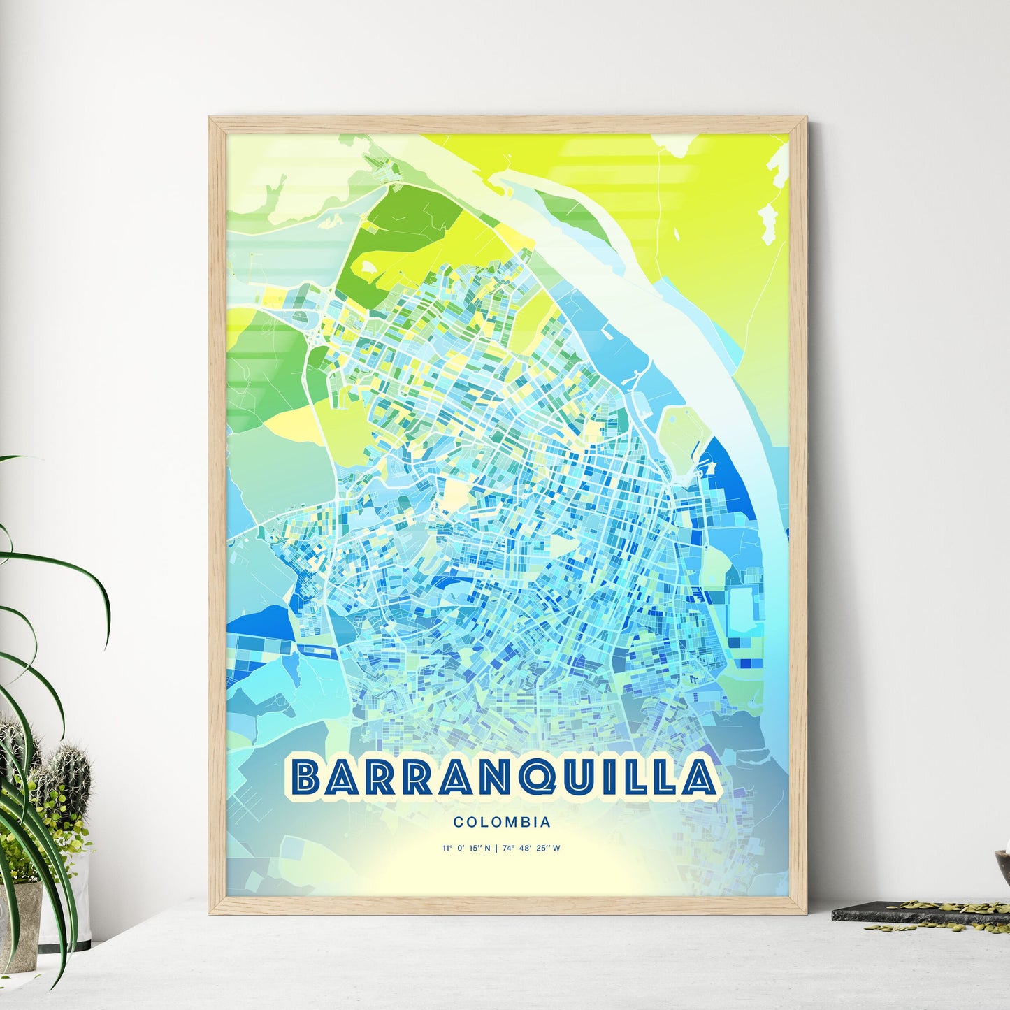 Colorful Barranquilla Colombia Fine Art Map Cool Blue