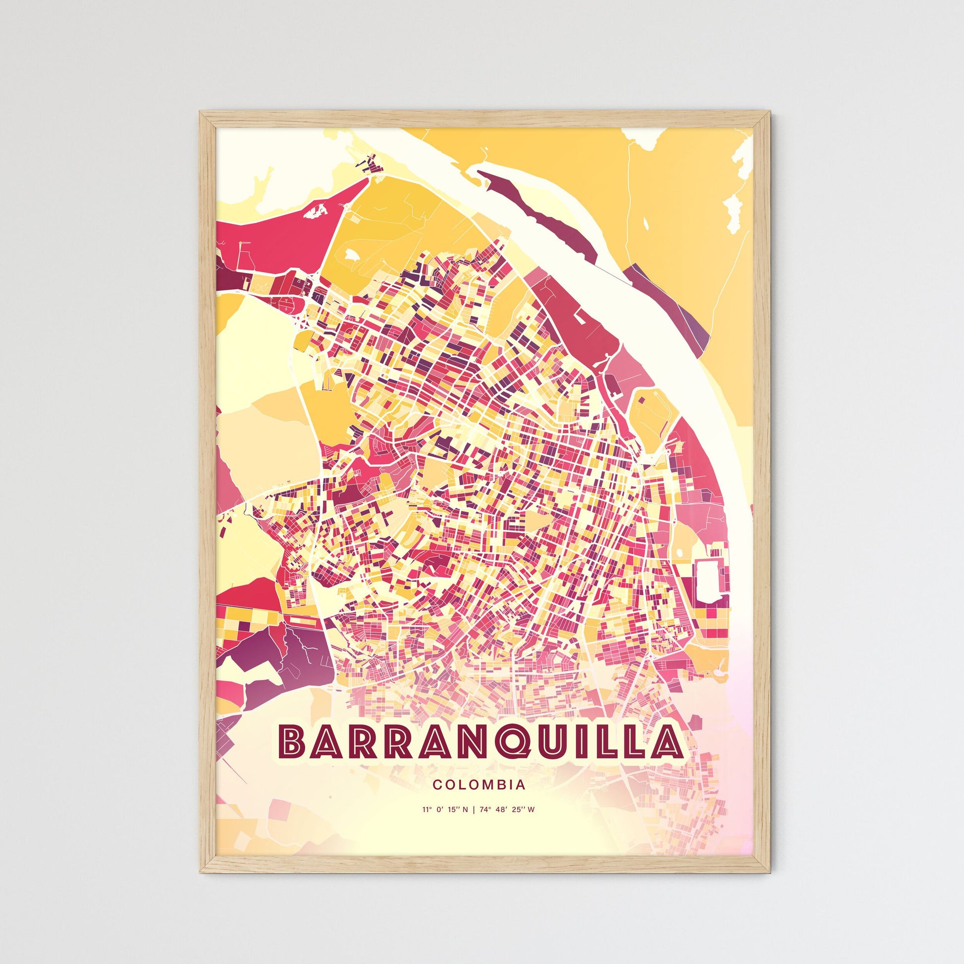Colorful Barranquilla Colombia Fine Art Map Hot Red