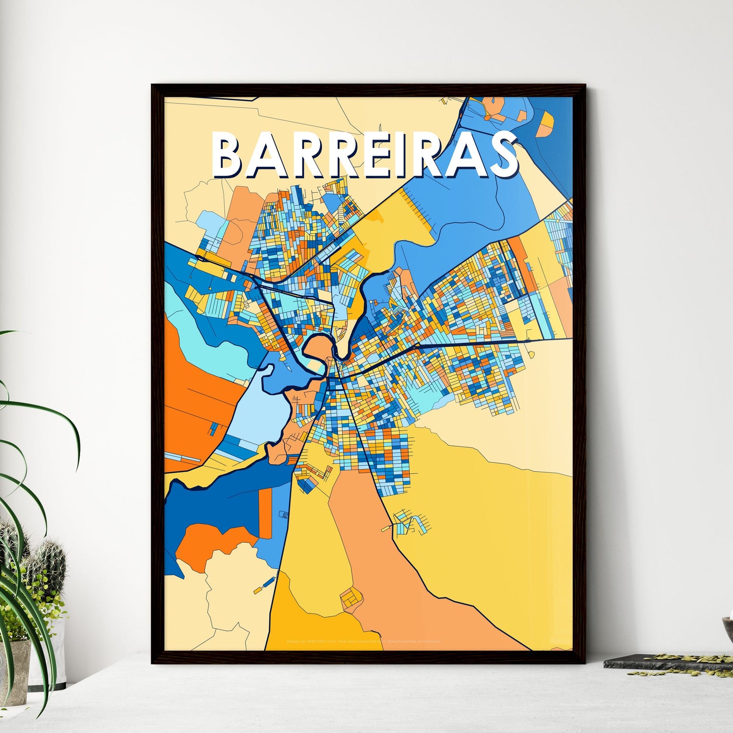 BARREIRAS BRAZIL Vibrant Colorful Art Map Poster Blue Orange