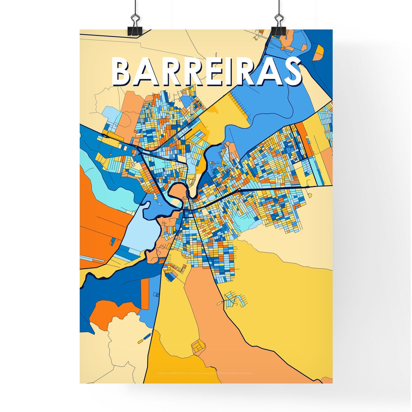 BARREIRAS BRAZIL Vibrant Colorful Art Map Poster Blue Orange