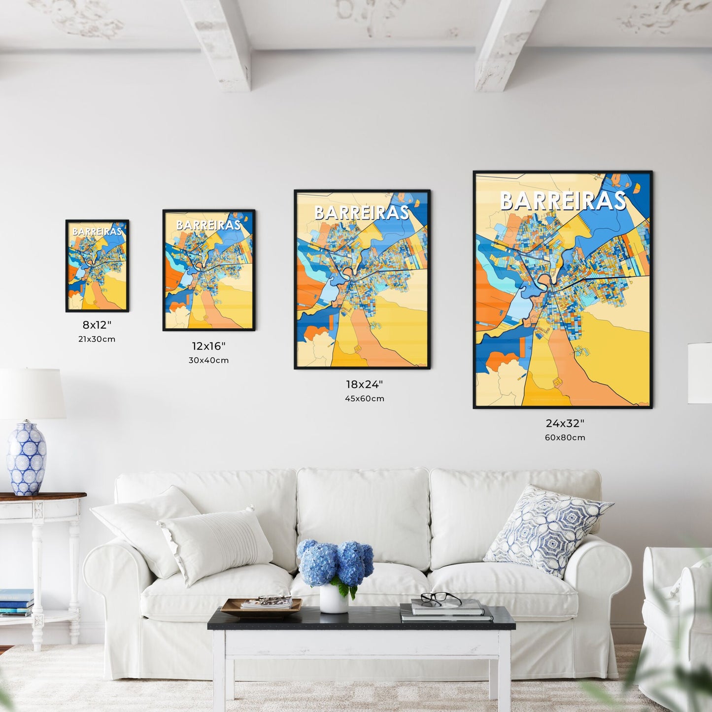 BARREIRAS BRAZIL Vibrant Colorful Art Map Poster Blue Orange