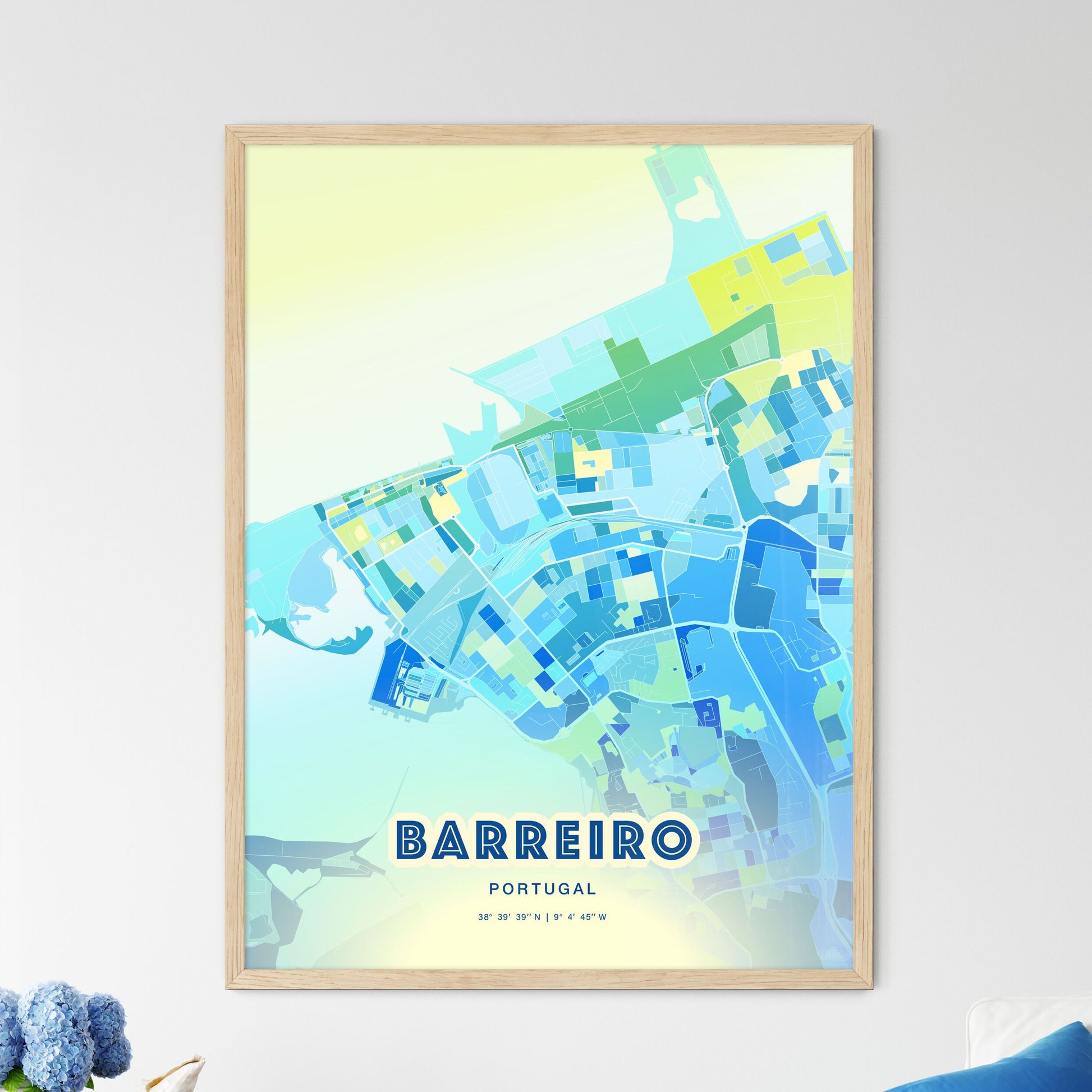 Colorful Barreiro Portugal Fine Art Map Cool Blue