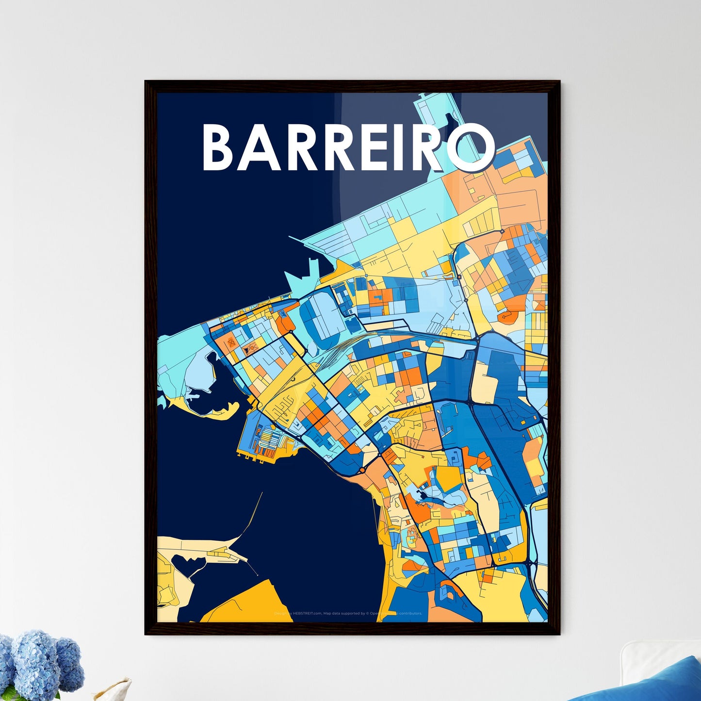 BARREIRO PORTUGAL Vibrant Colorful Art Map Poster Blue Orange