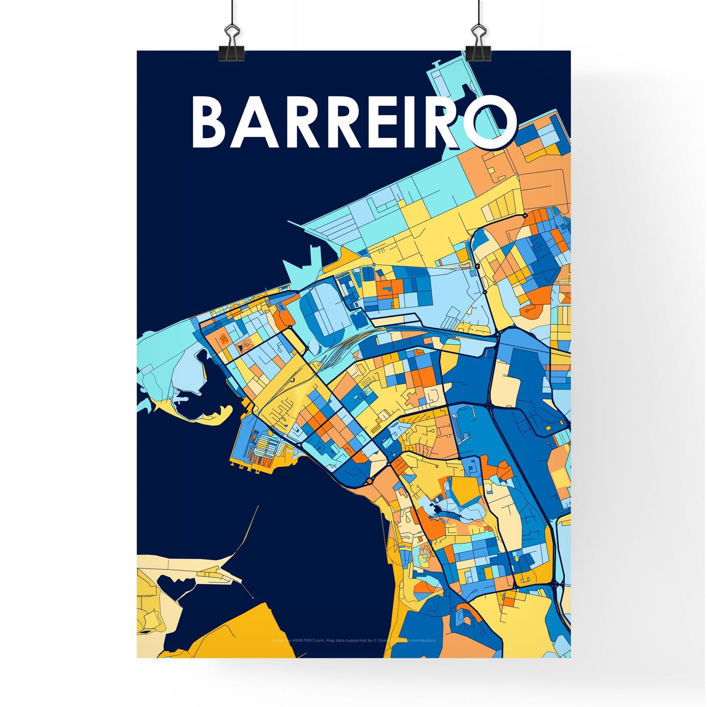 BARREIRO PORTUGAL Vibrant Colorful Art Map Poster Blue Orange