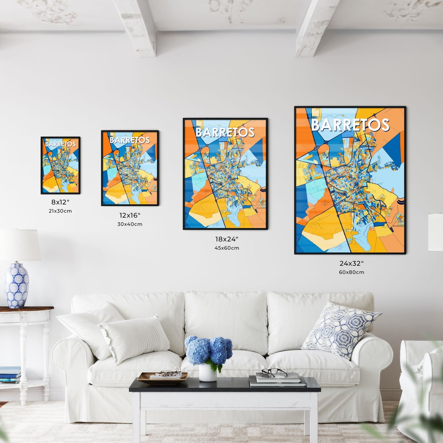 BARRETOS BRAZIL Vibrant Colorful Art Map Poster Blue Orange