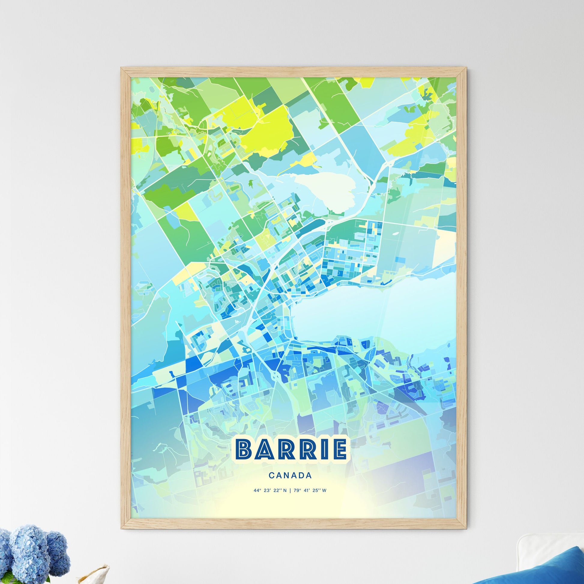Colorful Barrie Canada Fine Art Map Cool Blue