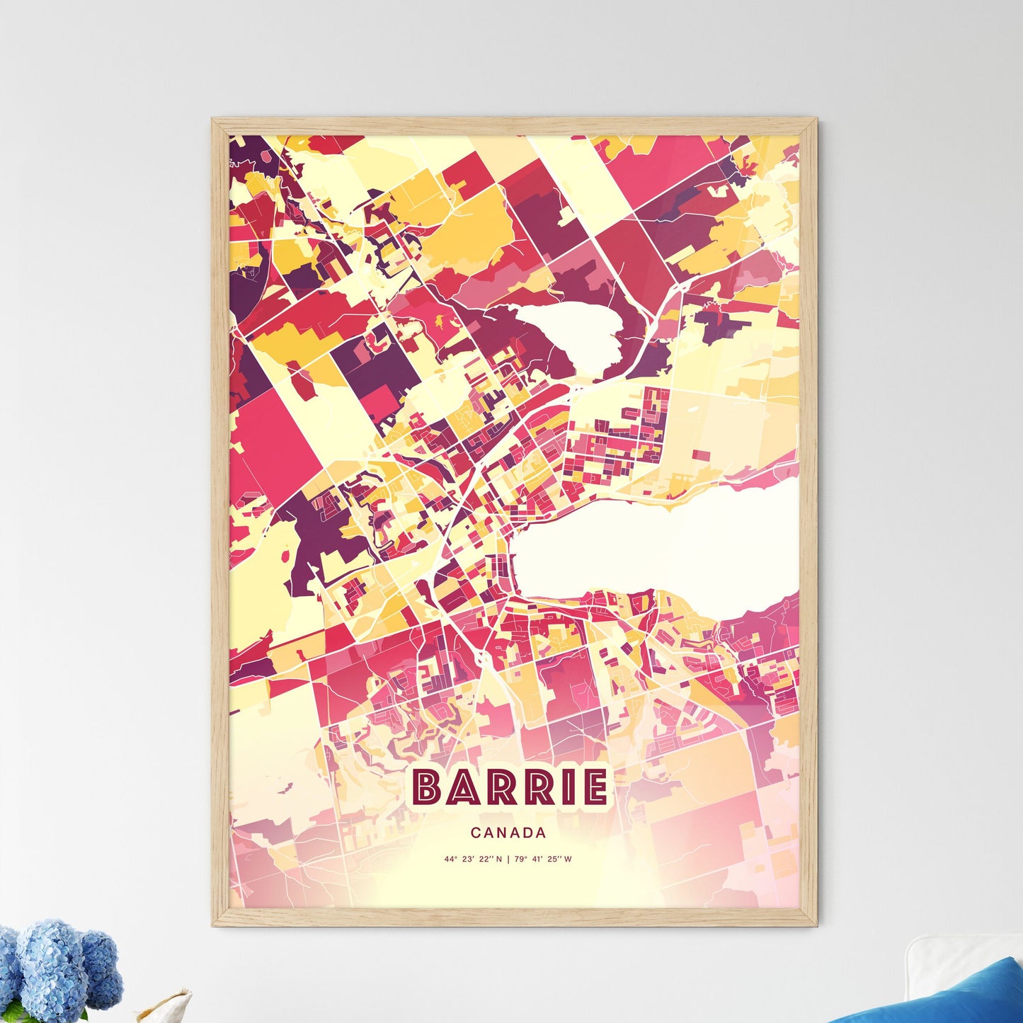 Colorful Barrie Canada Fine Art Map Hot Red