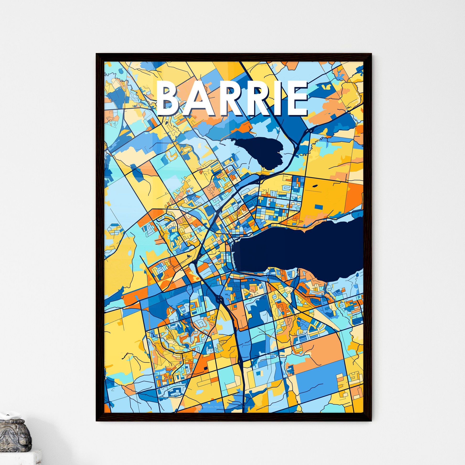 BARRIE CANADA Vibrant Colorful Art Map Poster Blue Orange