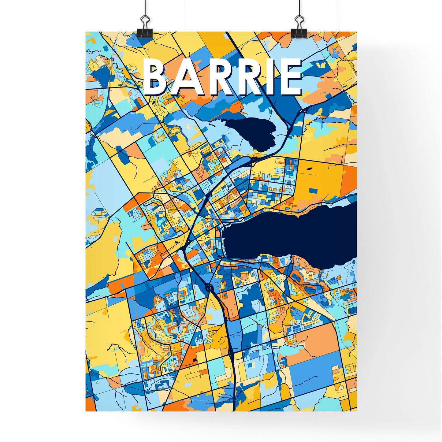 BARRIE CANADA Vibrant Colorful Art Map Poster Blue Orange