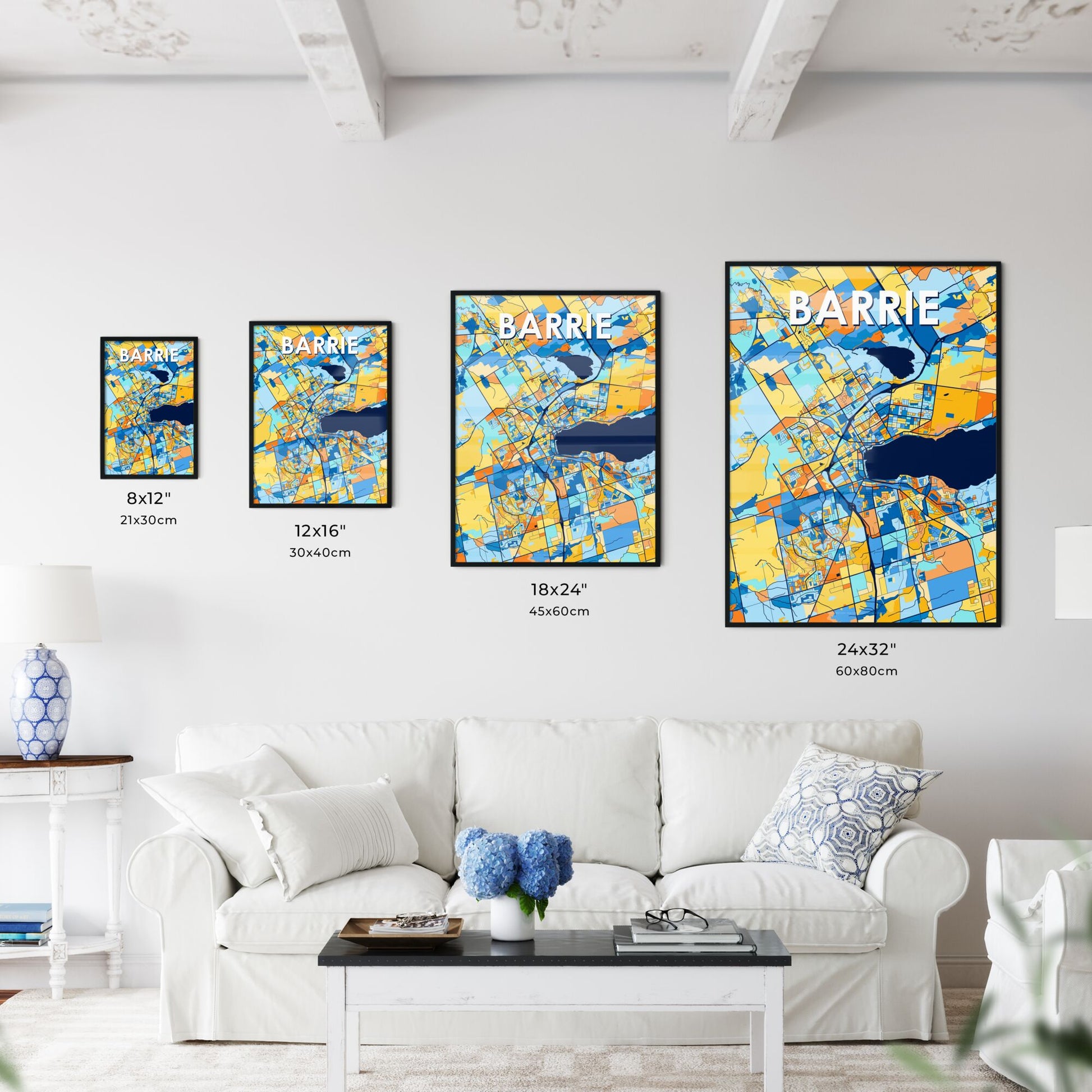 BARRIE CANADA Vibrant Colorful Art Map Poster Blue Orange