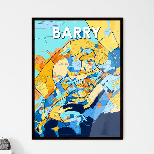 BARRY WALES Vibrant Colorful Art Map Poster Blue Orange