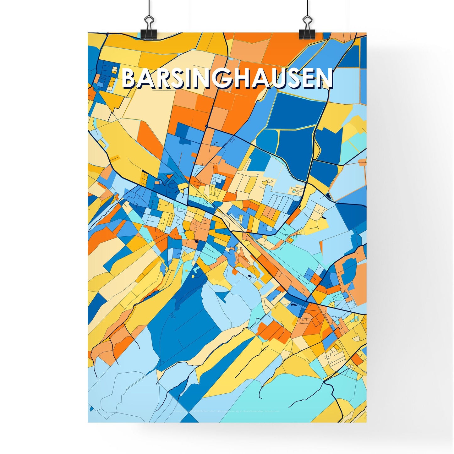 BARSINGHAUSEN GERMANY Vibrant Colorful Art Map Poster Blue Orange