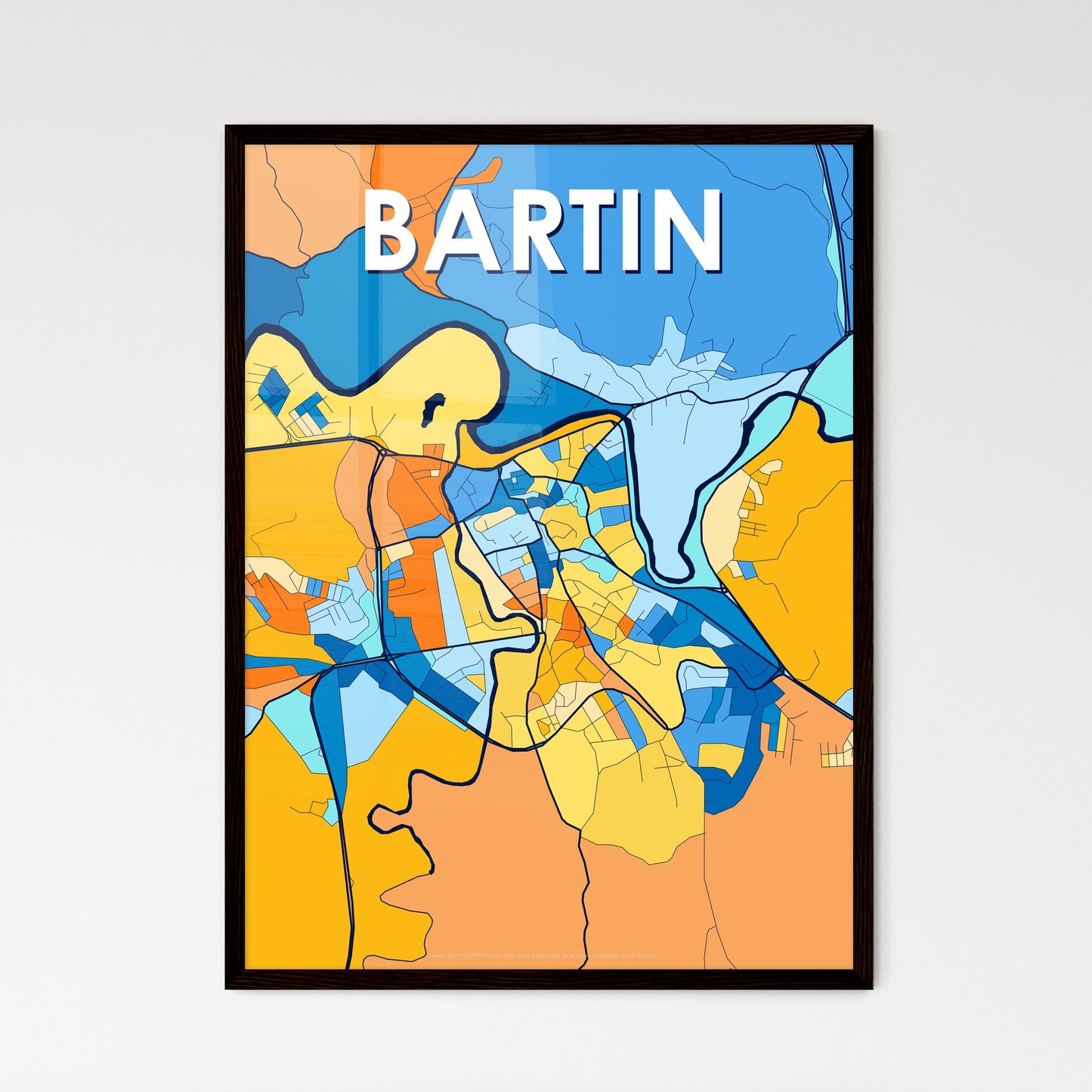 BARTIN TURKEY Vibrant Colorful Art Map Poster Blue Orange