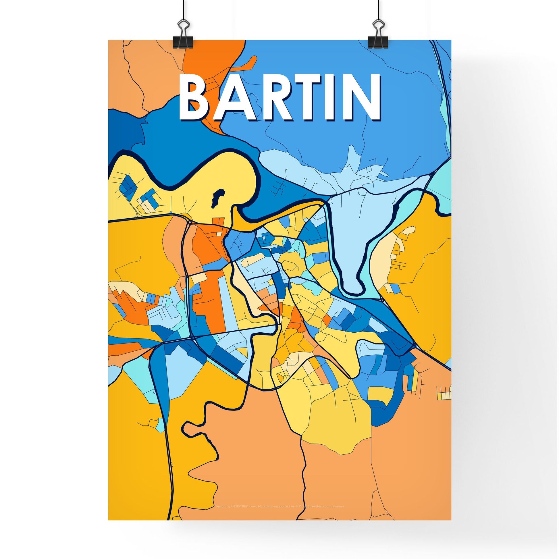 BARTIN TURKEY Vibrant Colorful Art Map Poster Blue Orange