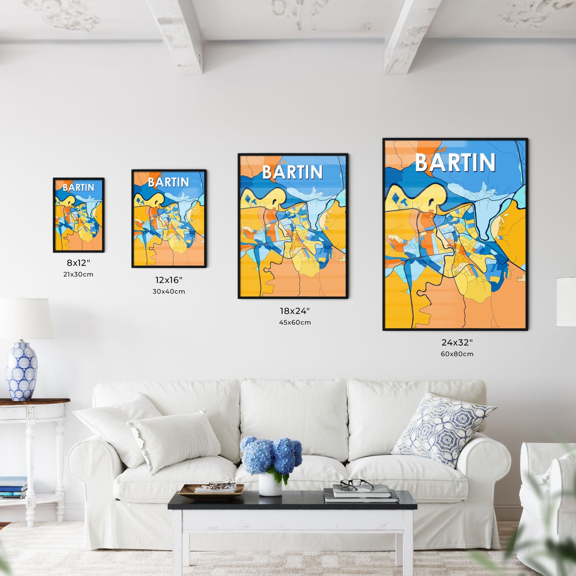 BARTIN TURKEY Vibrant Colorful Art Map Poster Blue Orange