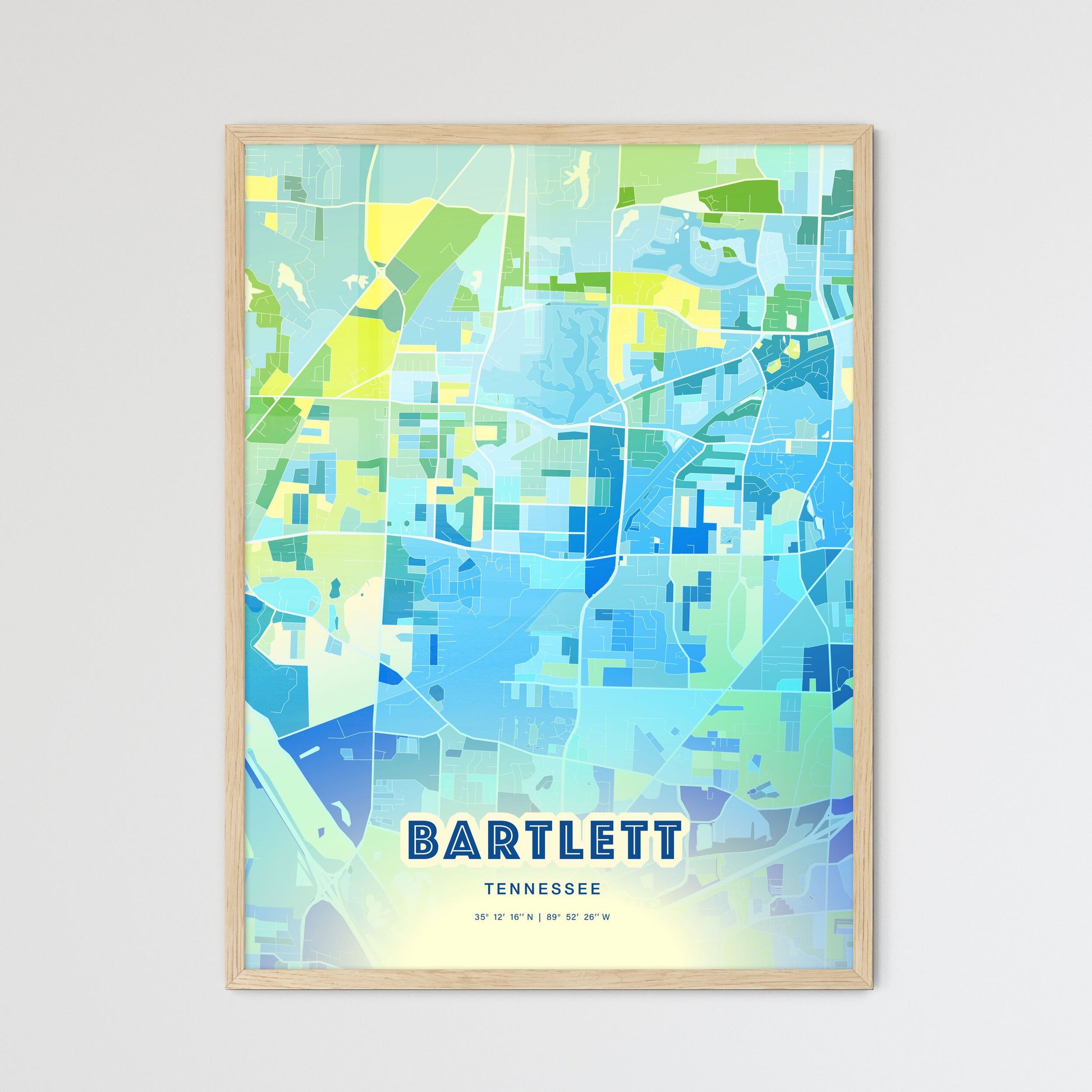 Colorful Bartlett Tennessee Fine Art Map Cool Blue