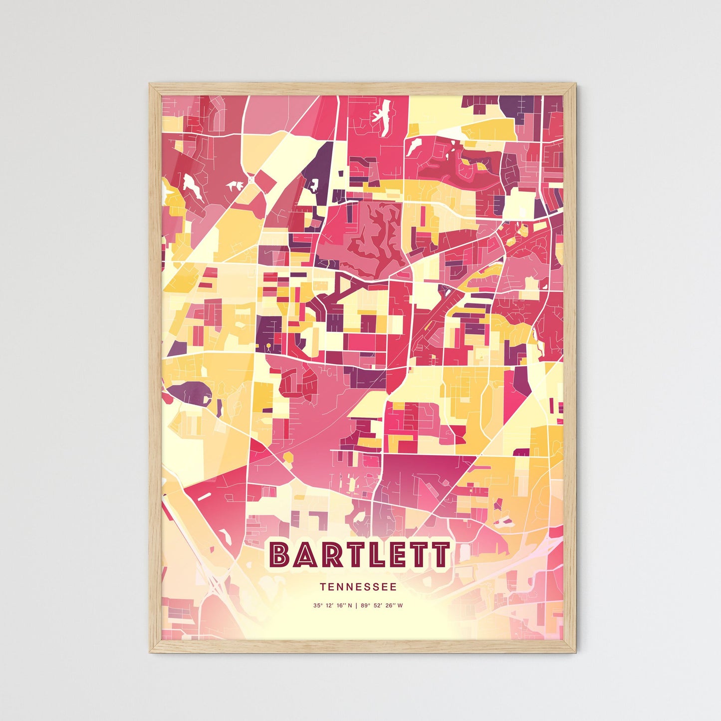 Colorful Bartlett Tennessee Fine Art Map Hot Red