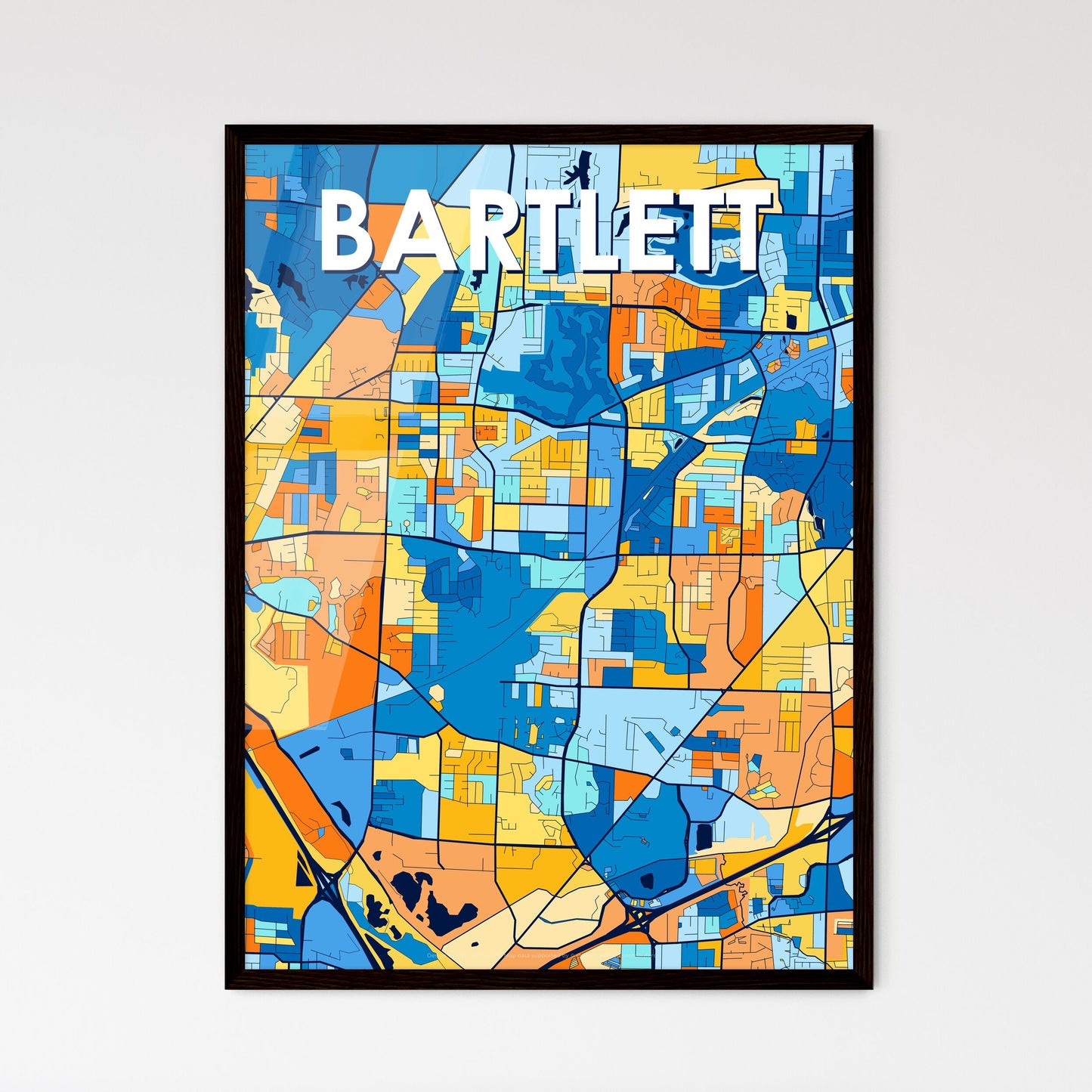 BARTLETT TENNESSEE Vibrant Colorful Art Map Poster Blue Orange