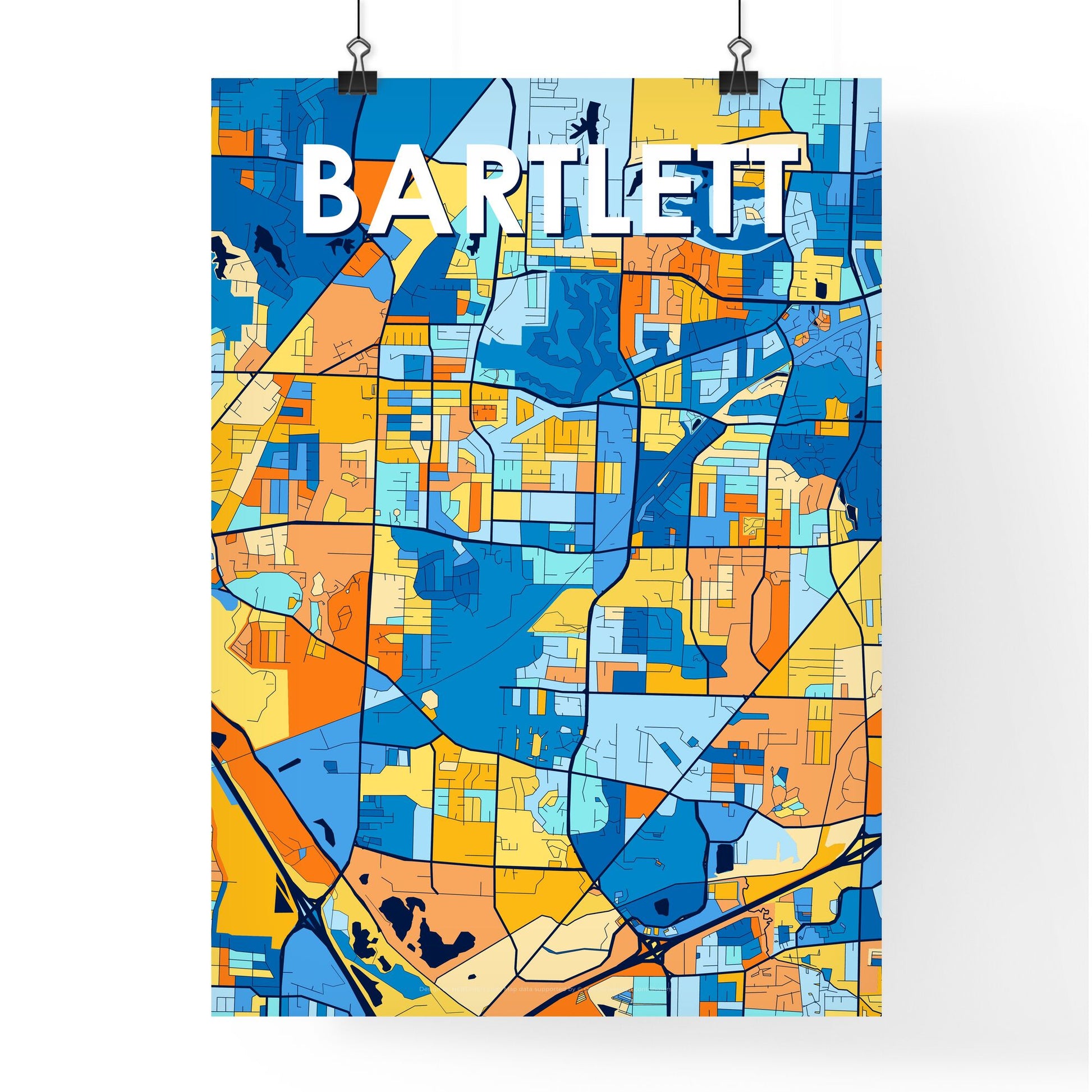 BARTLETT TENNESSEE Vibrant Colorful Art Map Poster Blue Orange