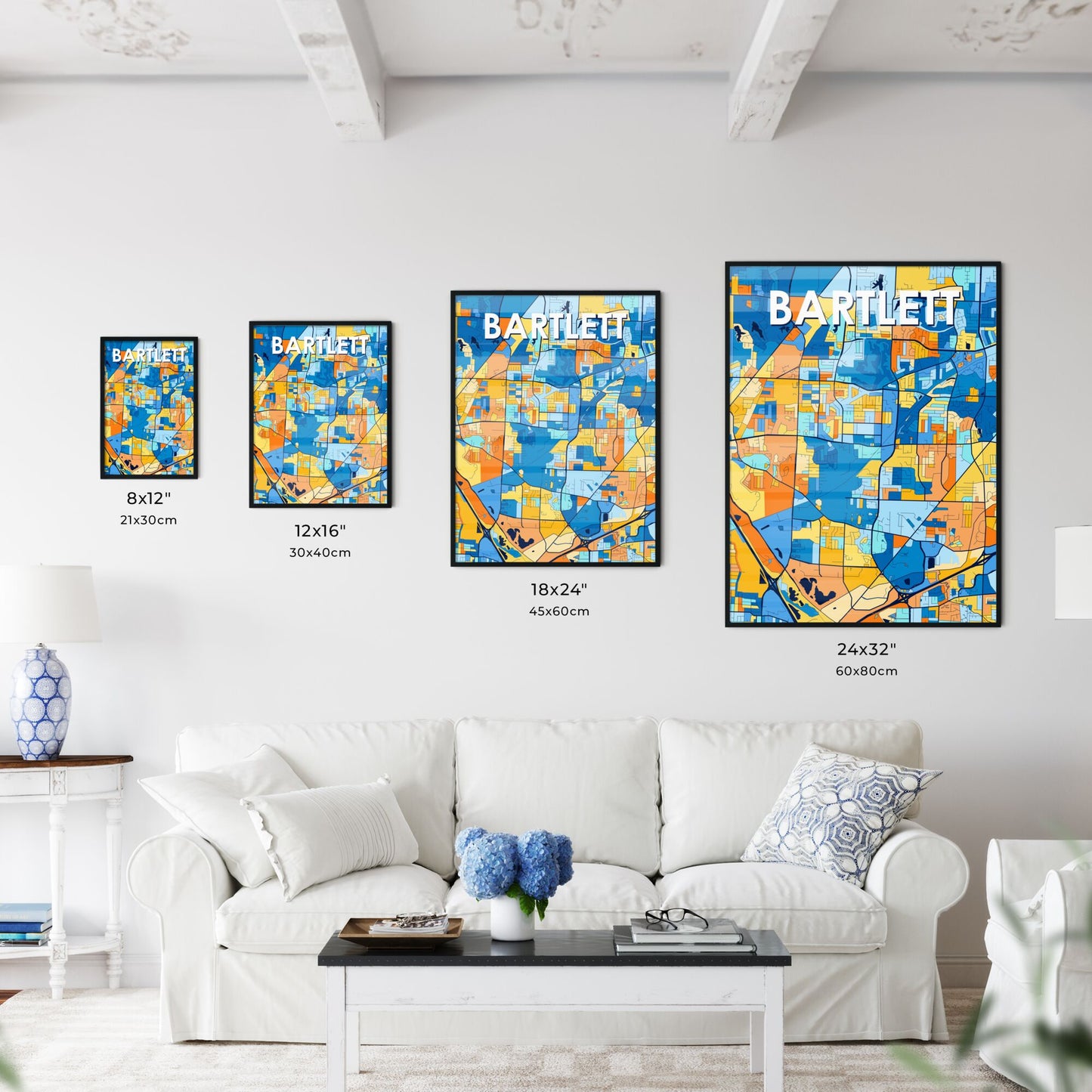 BARTLETT TENNESSEE Vibrant Colorful Art Map Poster Blue Orange