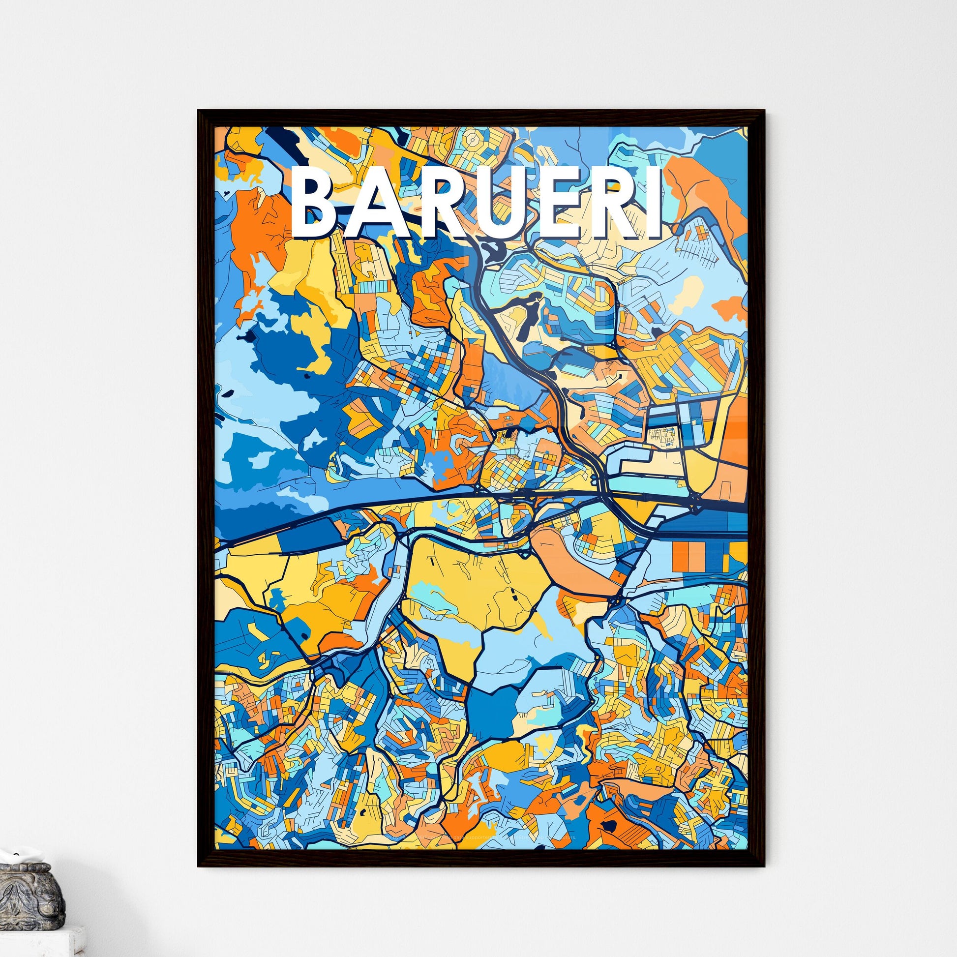 BARUERI BRAZIL Vibrant Colorful Art Map Poster Blue Orange