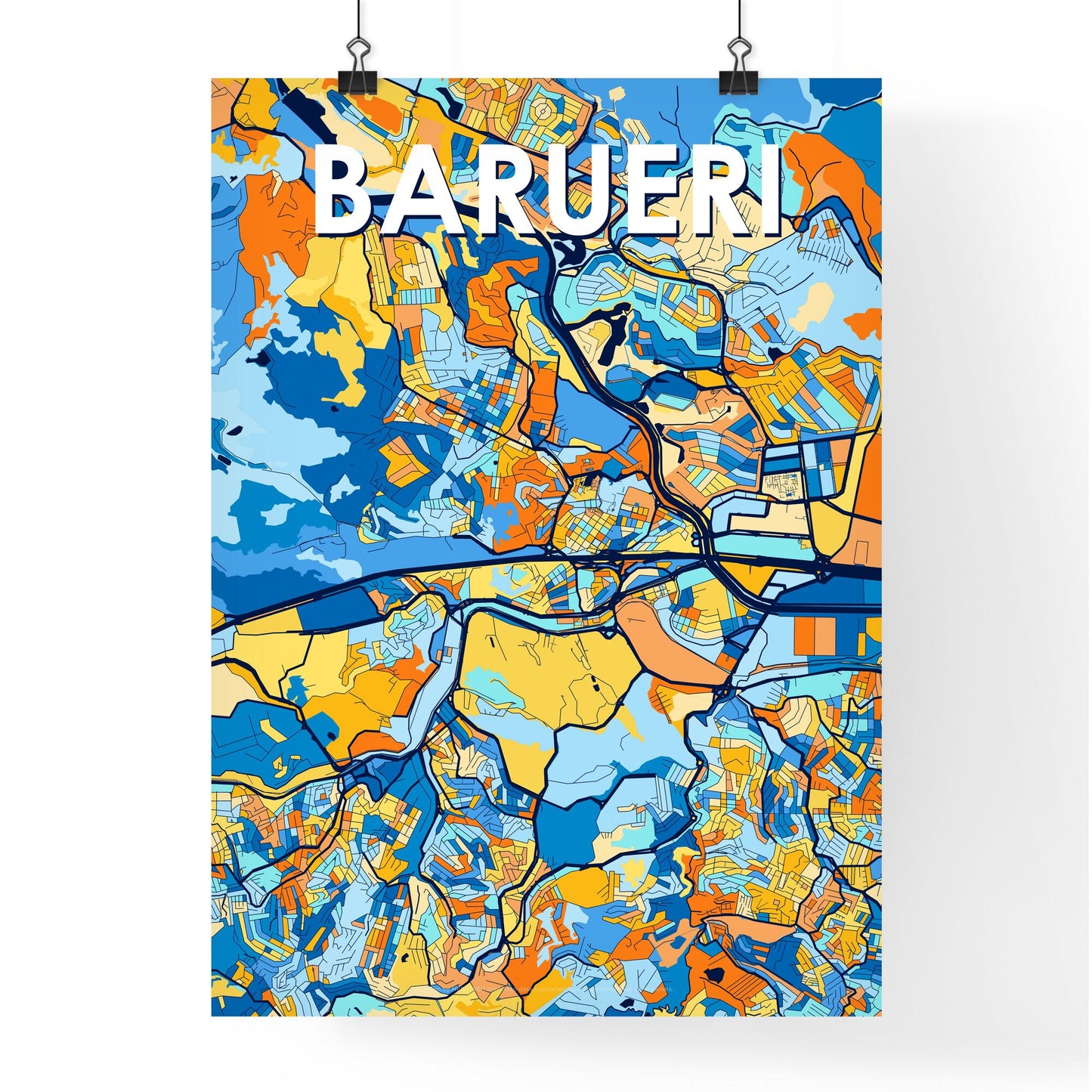 BARUERI BRAZIL Vibrant Colorful Art Map Poster Blue Orange