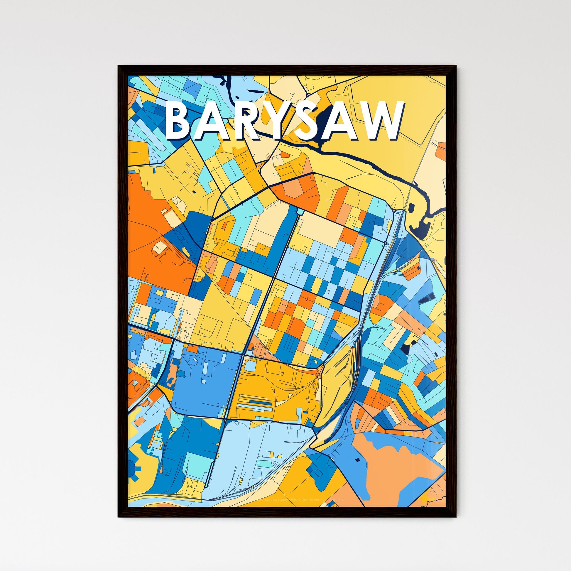 BARYSAW BELARUS Vibrant Colorful Art Map Poster Blue Orange