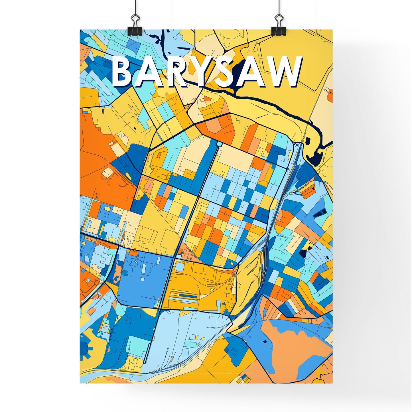 BARYSAW BELARUS Vibrant Colorful Art Map Poster Blue Orange