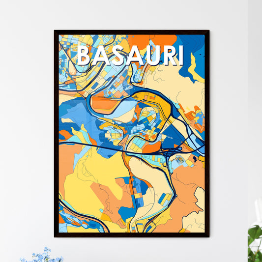 BASAURI SPAIN Vibrant Colorful Art Map Poster Blue Orange