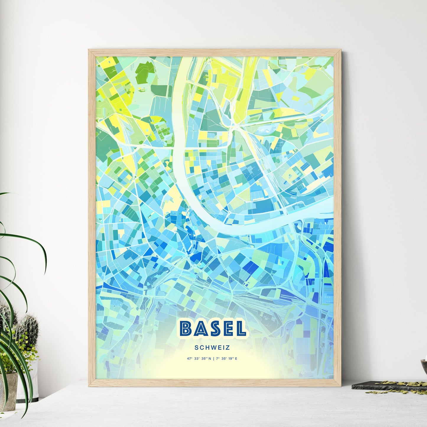 Colorful Basel Switzerland Fine Art Map Cool Blue