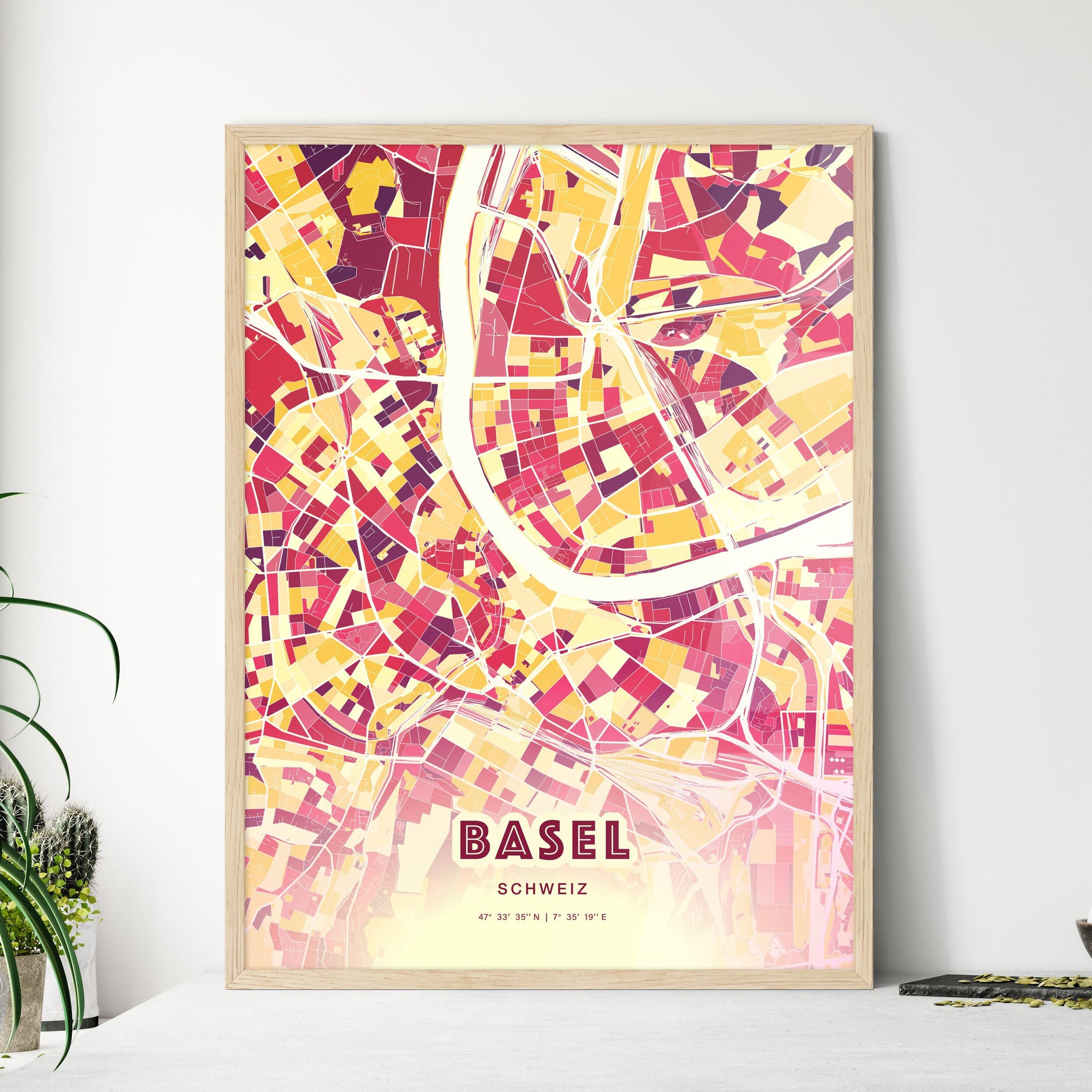 Colorful Basel Switzerland Fine Art Map Hot Red