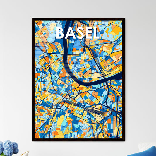 BASEL SWITZERLAND Vibrant Colorful Art Map Poster Blue Orange