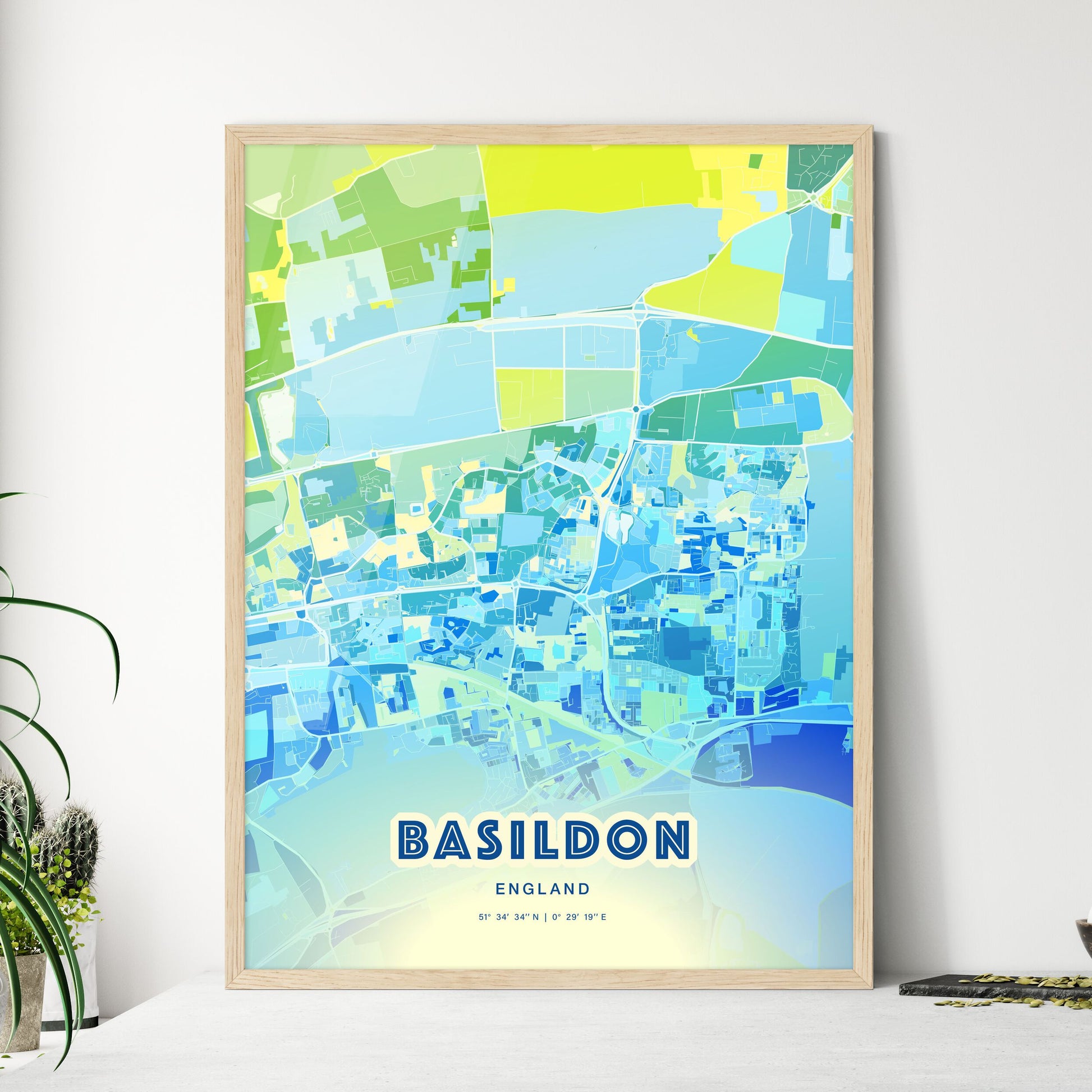 Colorful Basildon England Fine Art Map Cool Blue