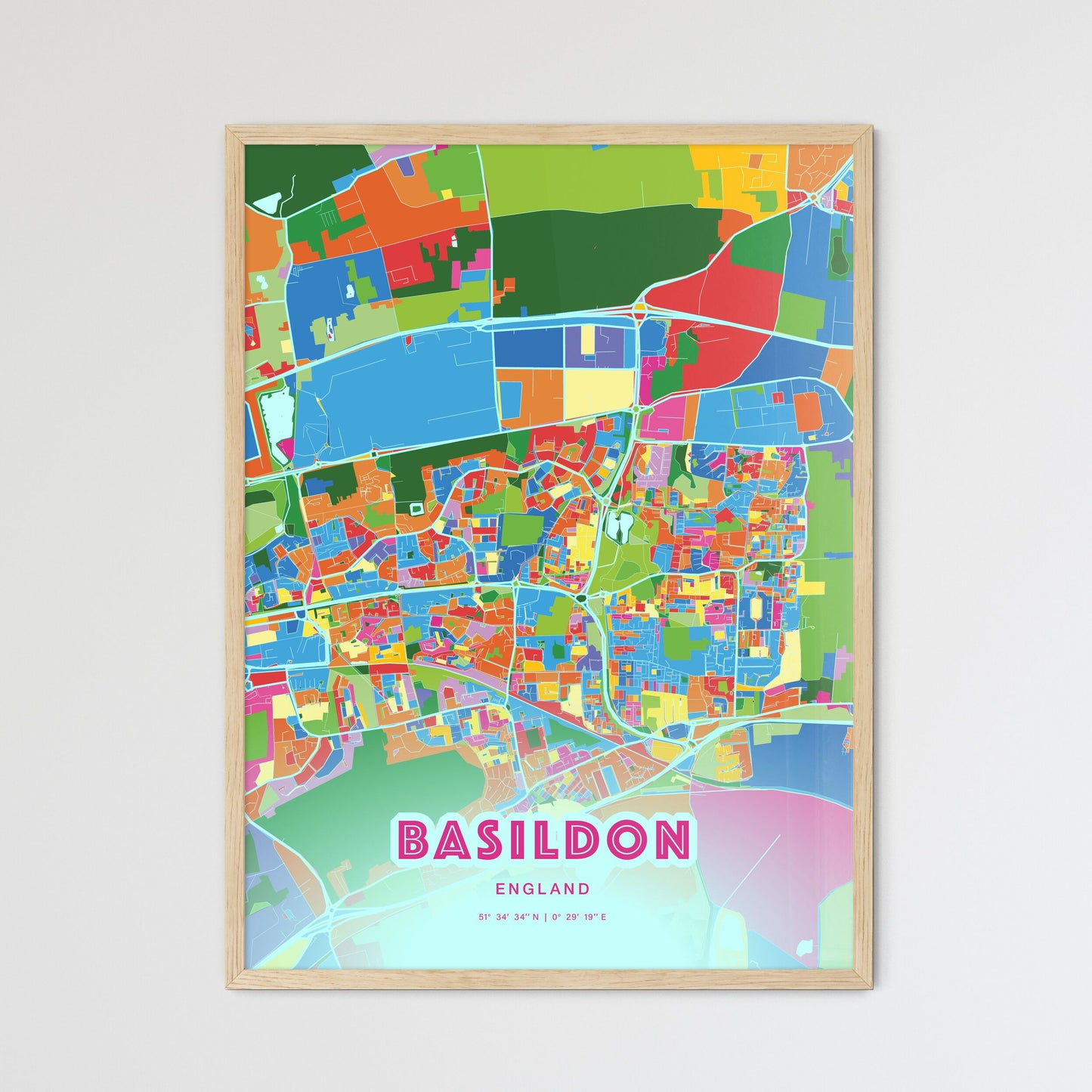 Colorful Basildon England Fine Art Map Crazy Colors