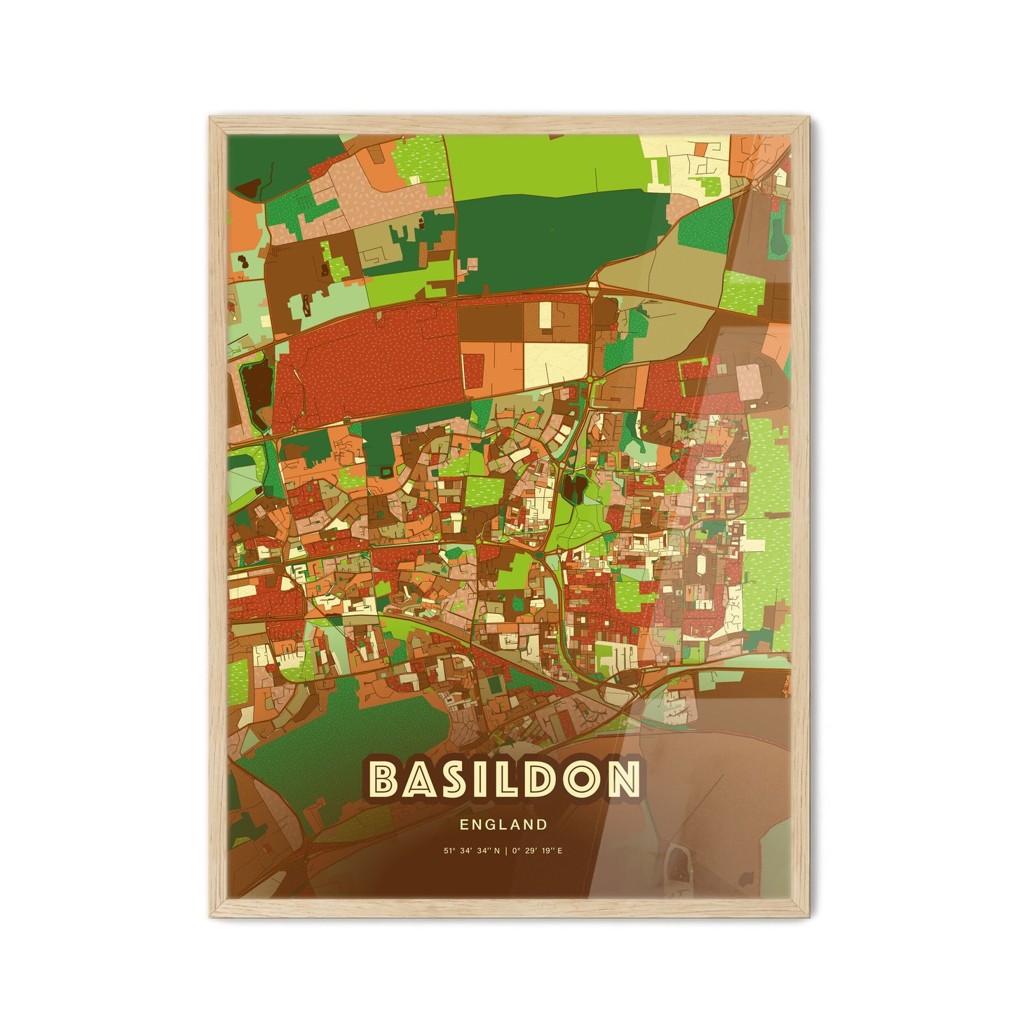 Colorful Basildon England Fine Art Map Farmhouse