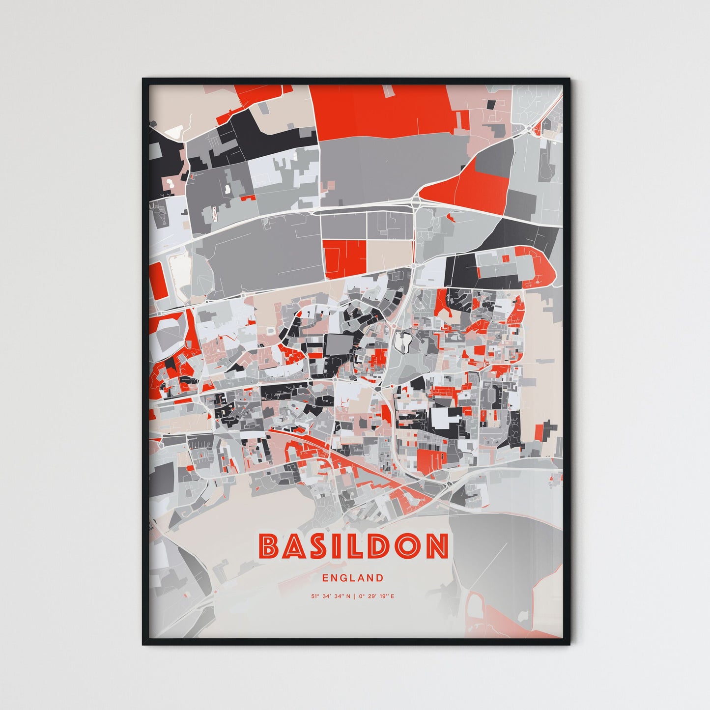 Colorful Basildon England Fine Art Map Modern Expressive