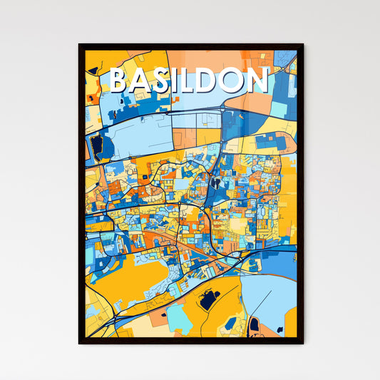 BASILDON ENGLAND Vibrant Colorful Art Map Poster Blue Orange