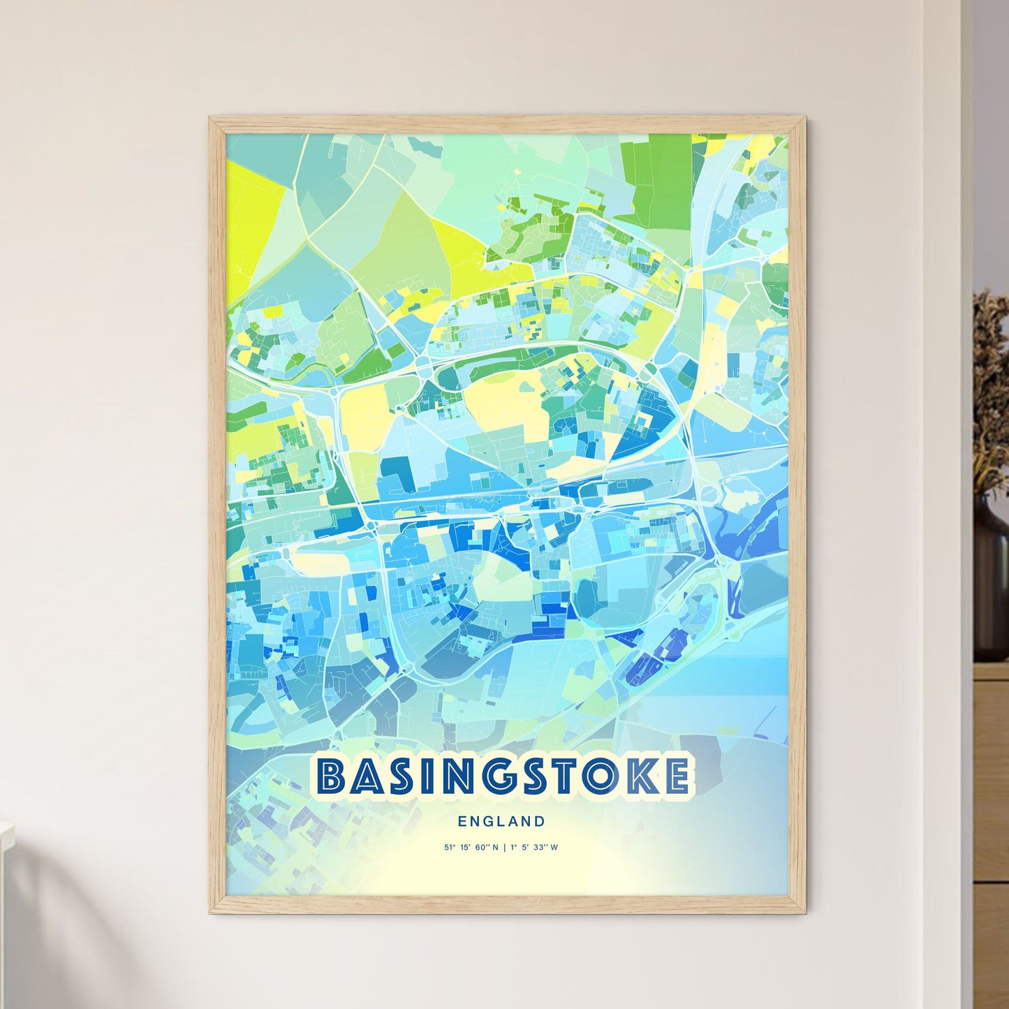 Colorful Basingstoke England Fine Art Map Cool Blue
