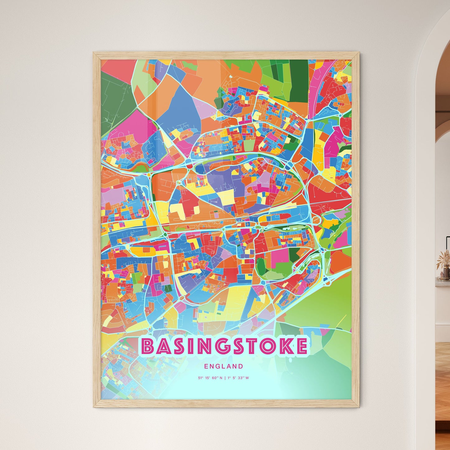 Colorful Basingstoke England Fine Art Map Crazy Colors