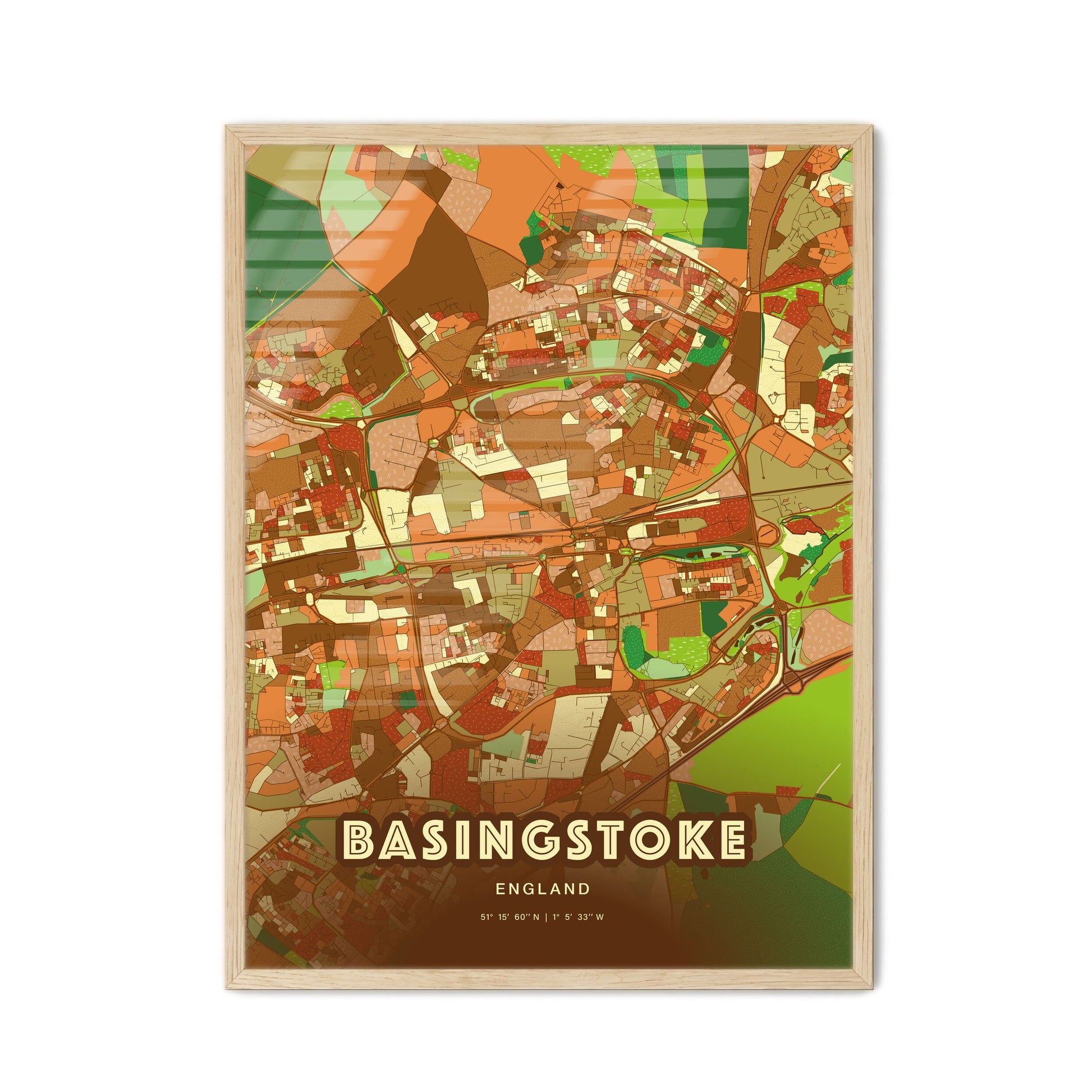 Colorful Basingstoke England Fine Art Map Farmhouse