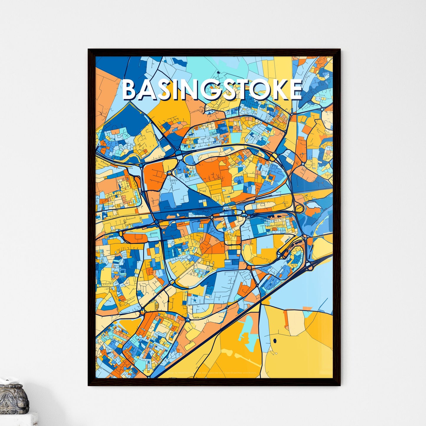 BASINGSTOKE ENGLAND Vibrant Colorful Art Map Poster Blue Orange