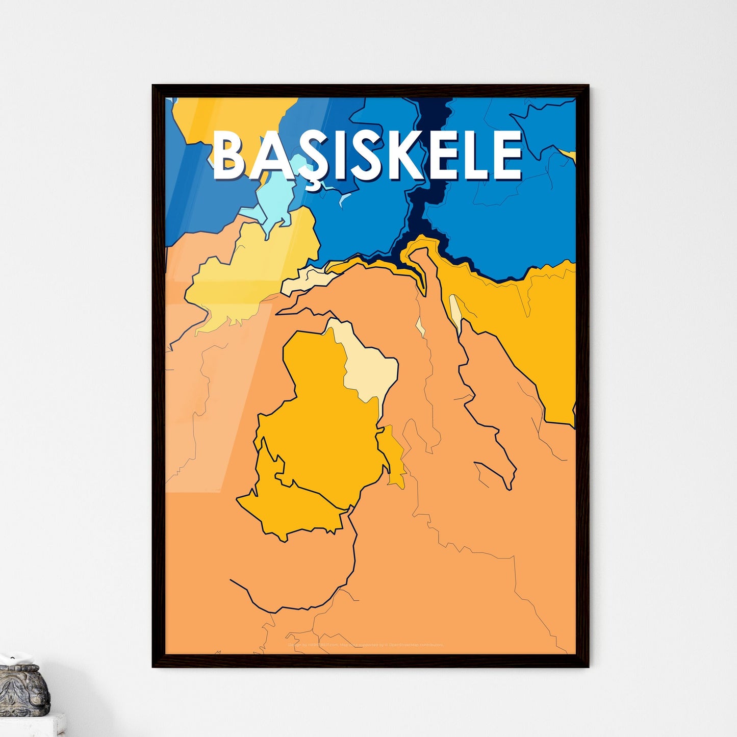 BAŞISKELE TURKEY Vibrant Colorful Art Map Poster Blue Orange