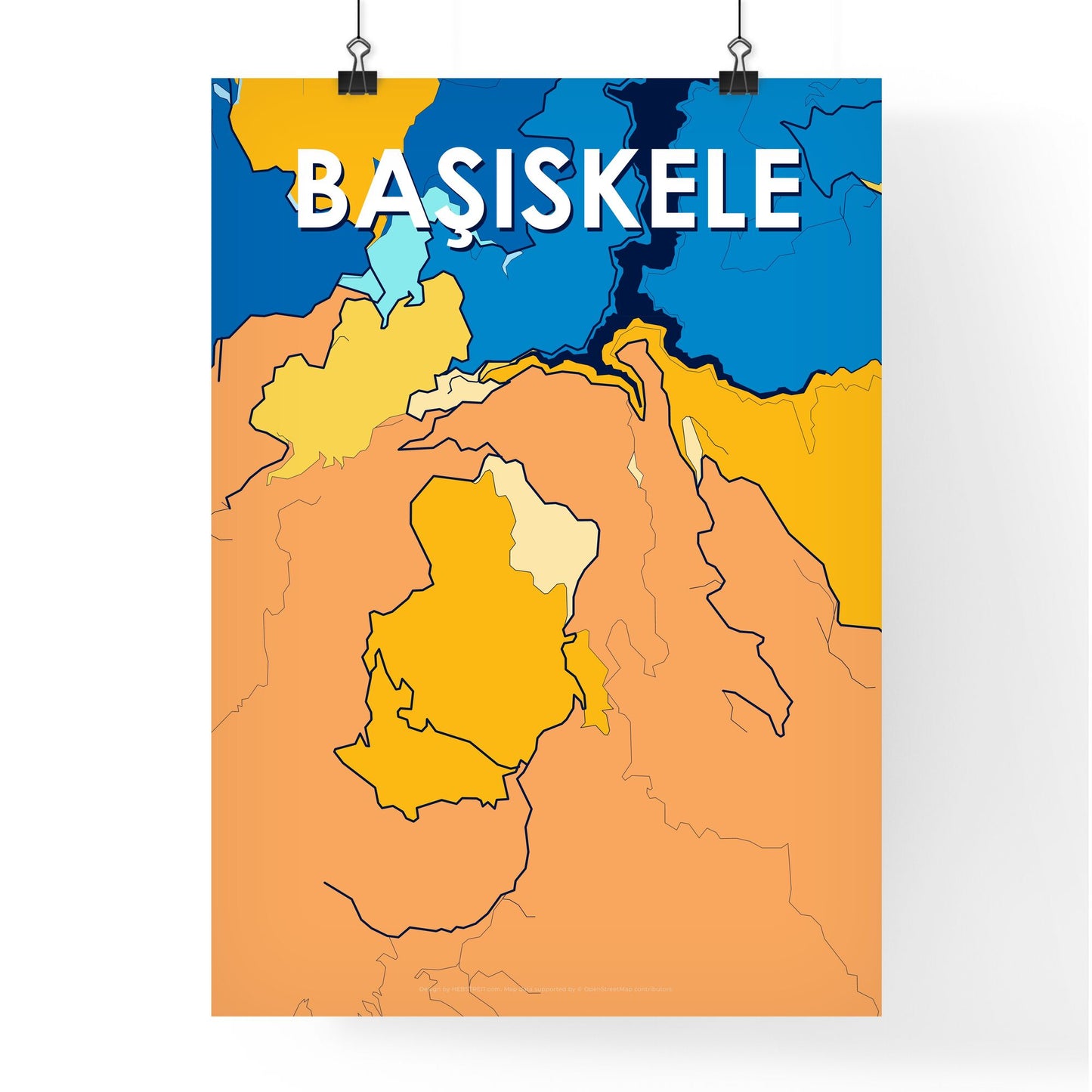 BAŞISKELE TURKEY Vibrant Colorful Art Map Poster Blue Orange