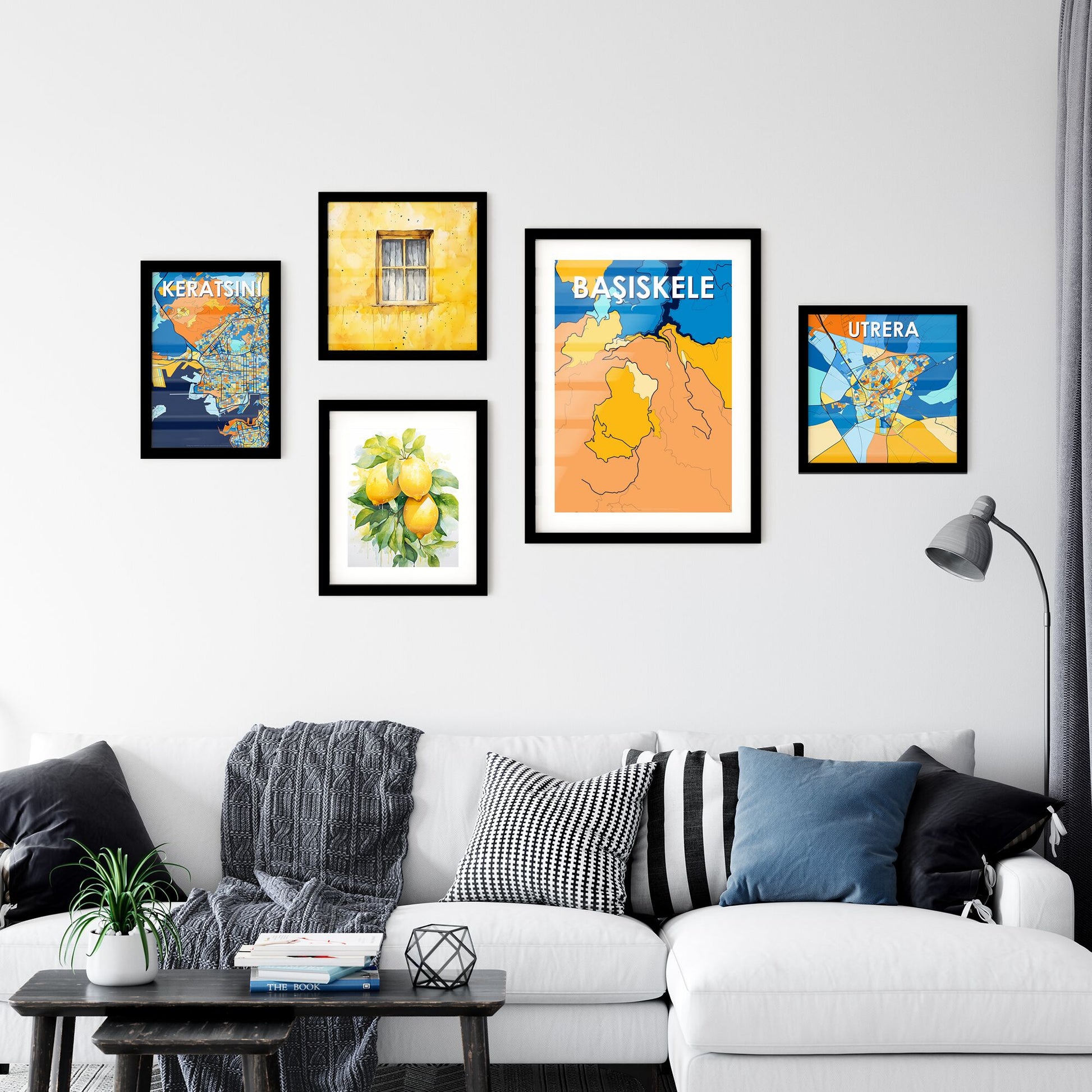 BAŞISKELE TURKEY Vibrant Colorful Art Map Poster Blue Orange