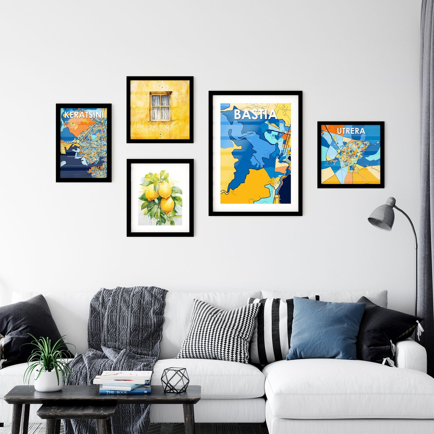 BASTIA FRANCE Vibrant Colorful Art Map Poster Blue Orange