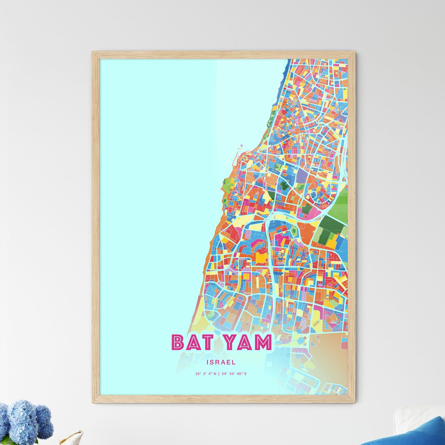 Colorful Bat Yam Israel Fine Art Map Crazy Colors