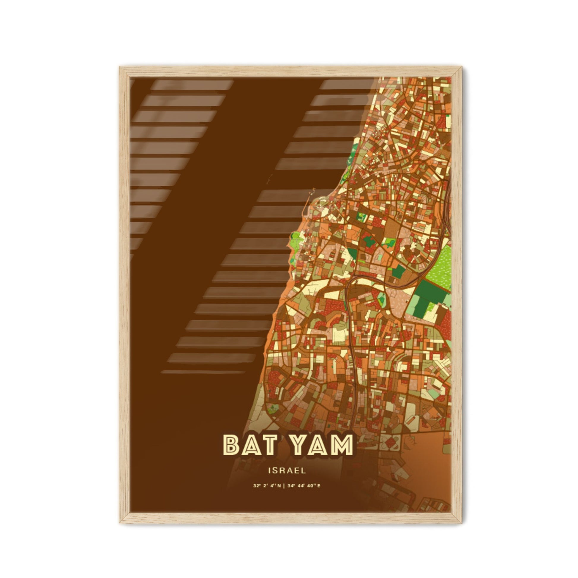 Colorful Bat Yam Israel Fine Art Map Farmhouse