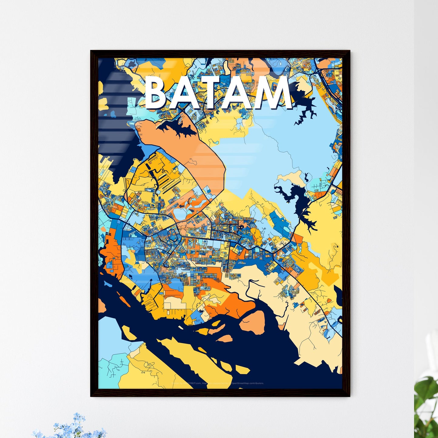 BATAM INDONESIA Vibrant Colorful Art Map Poster Blue Orange