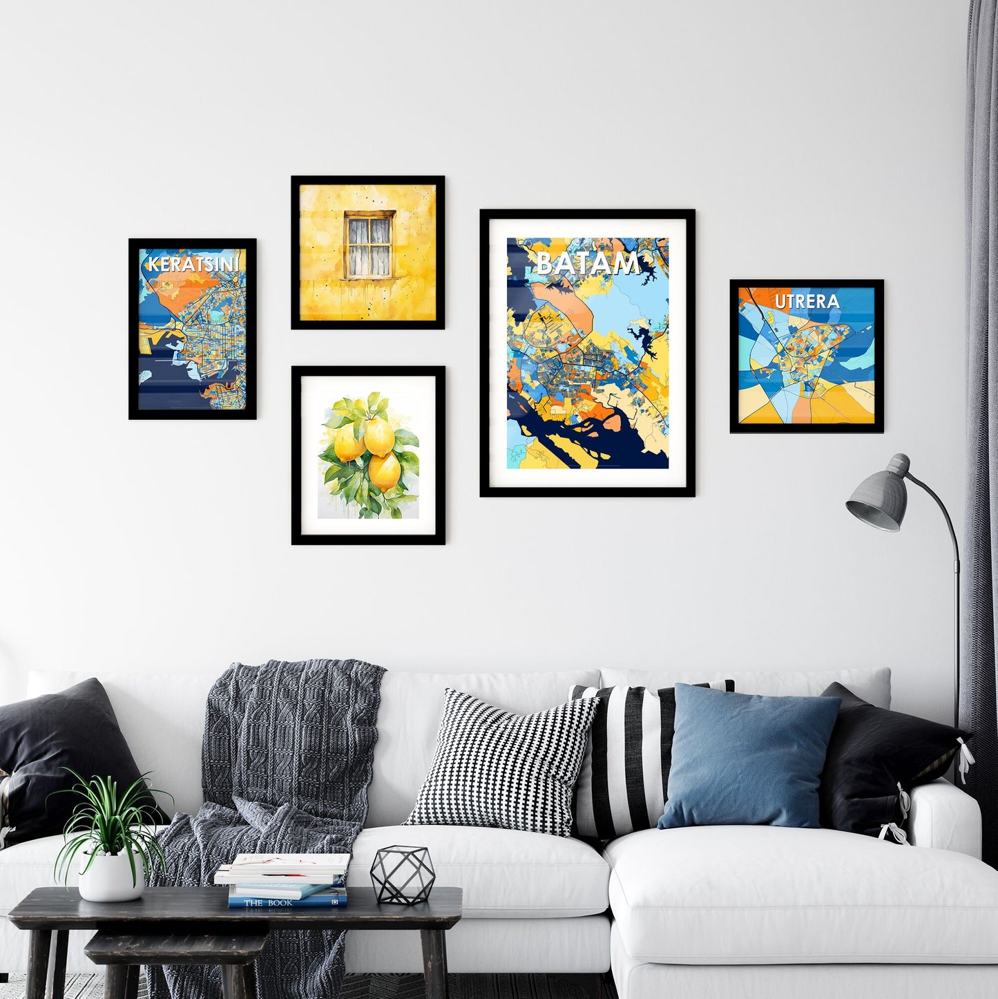 BATAM INDONESIA Vibrant Colorful Art Map Poster Blue Orange