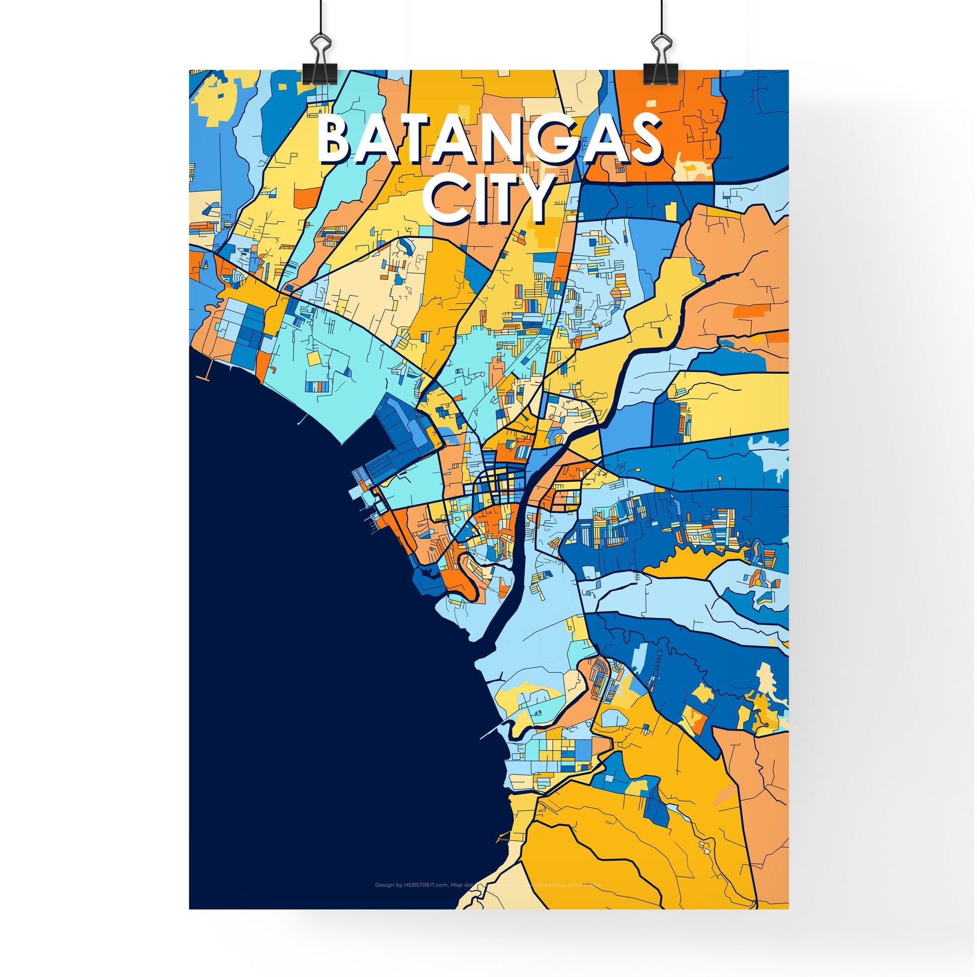 BATANGAS CITY PHILIPPINES Vibrant Colorful Art Map Poster Blue Orange